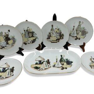 German Democratic Republic KAHLA Cheese and Wine PLATE Set 7 Piece Porcelain VTG